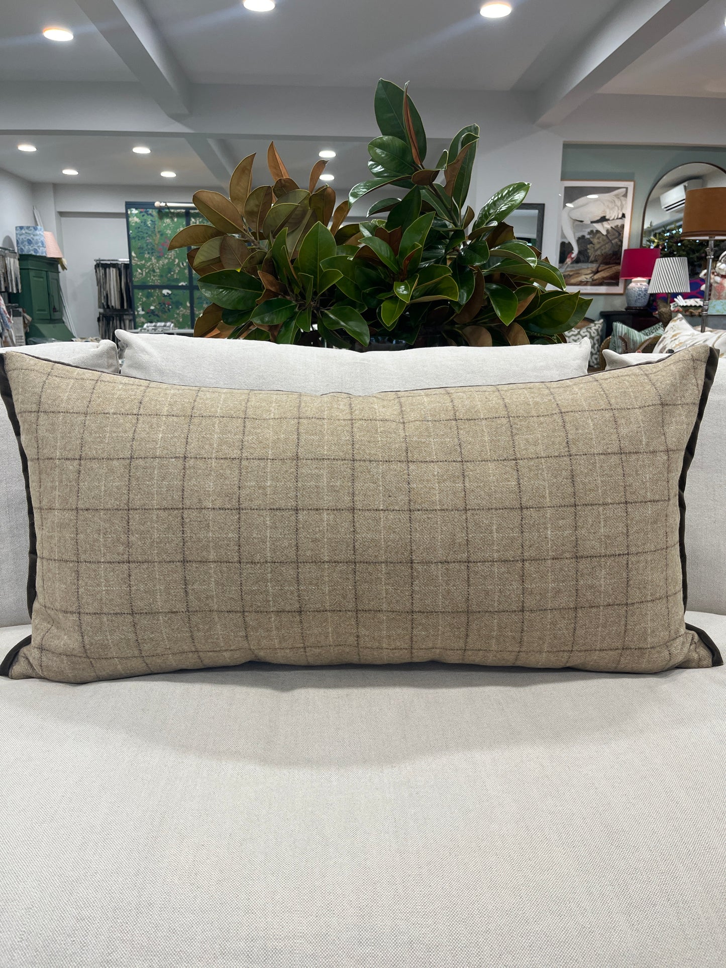 Wool plaid Bolster cushion