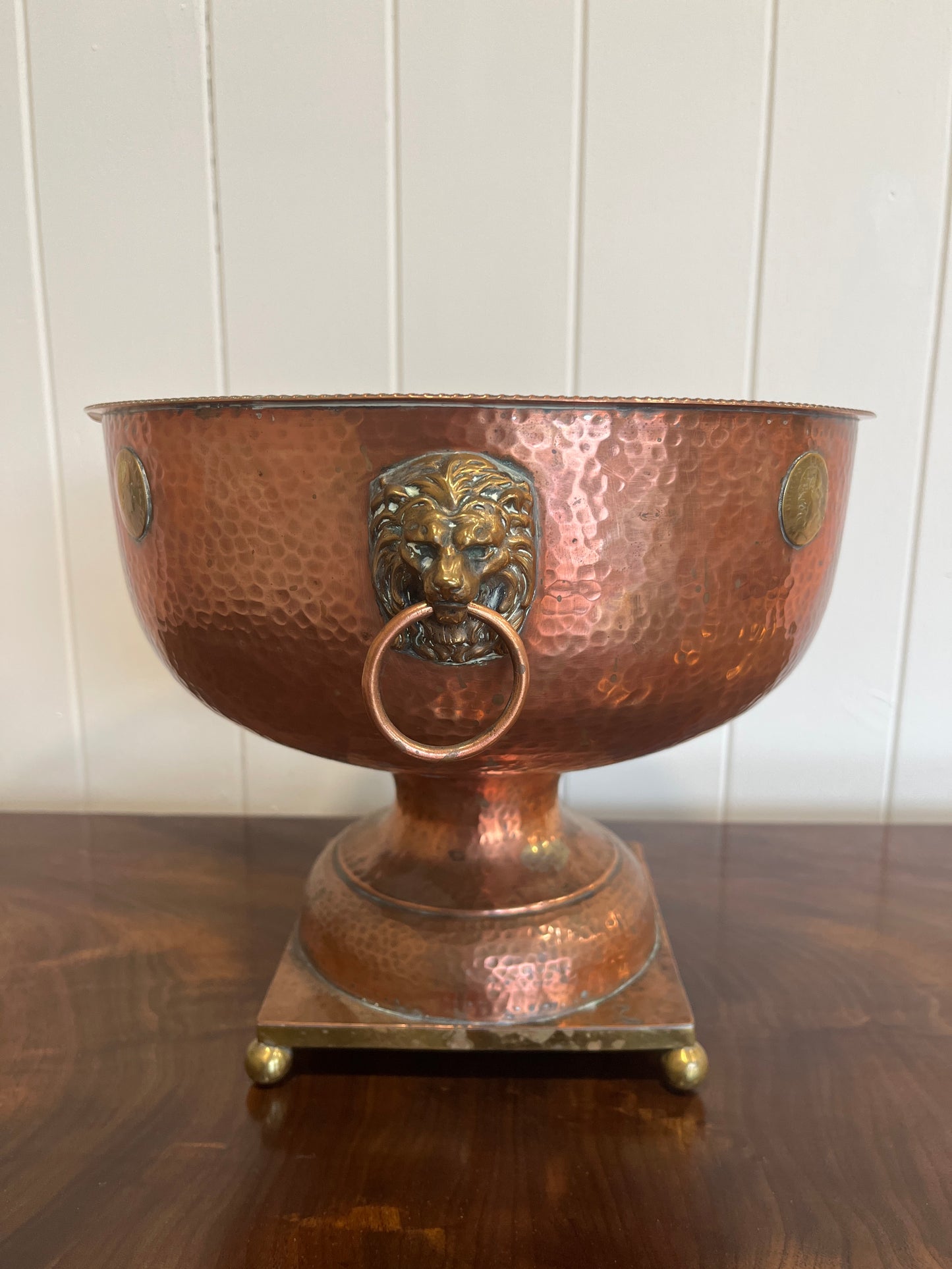 Copper punch Bowl with lions head handles