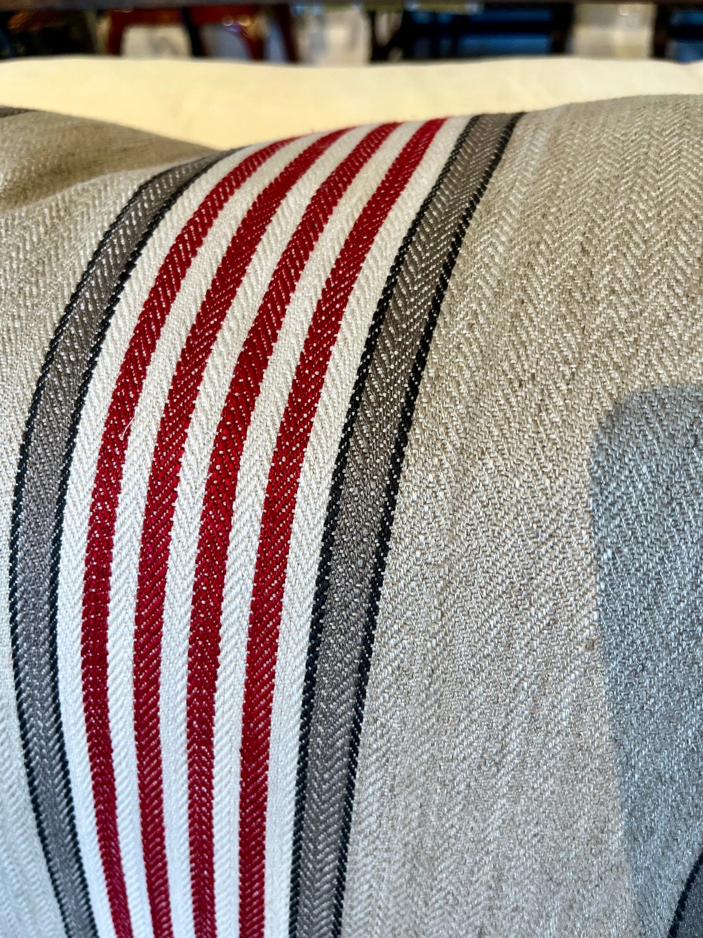 Romo Red & Taupe Stripe Cushion