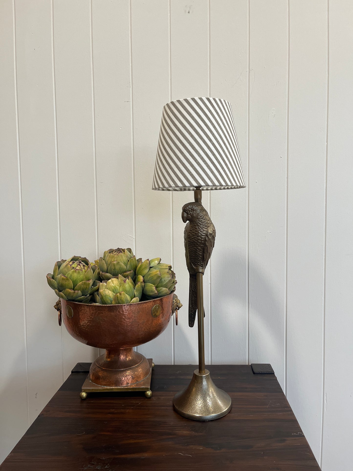 Tan & White Striped Lamp Shade