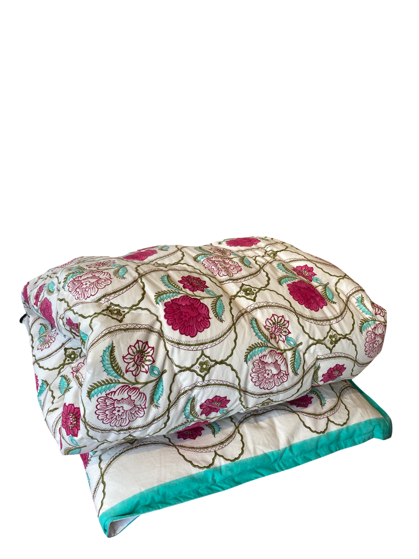 Pink & Aqua Block Print Custom Handmade Gorgeous Eiderdown