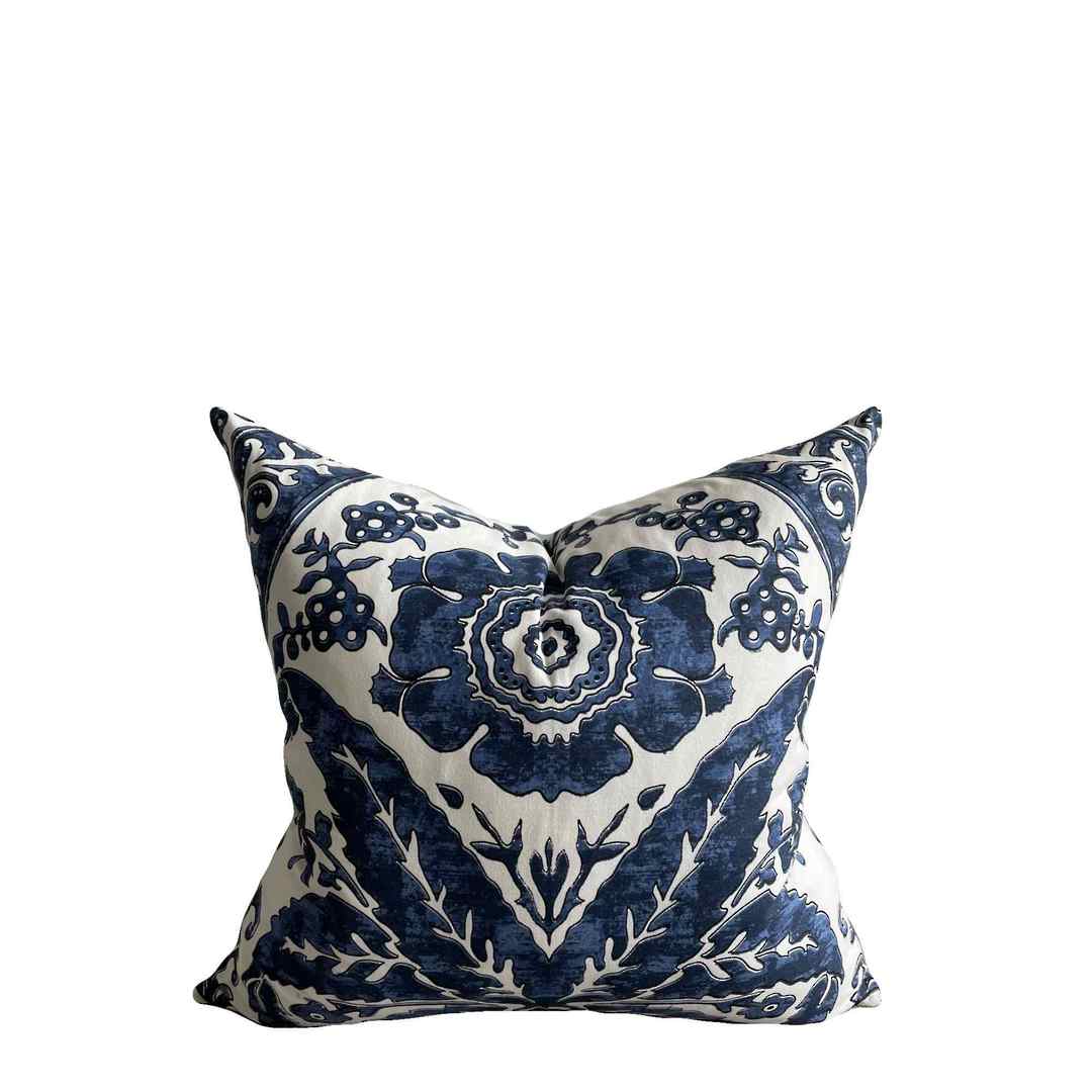 Blue hotsell floral cushion